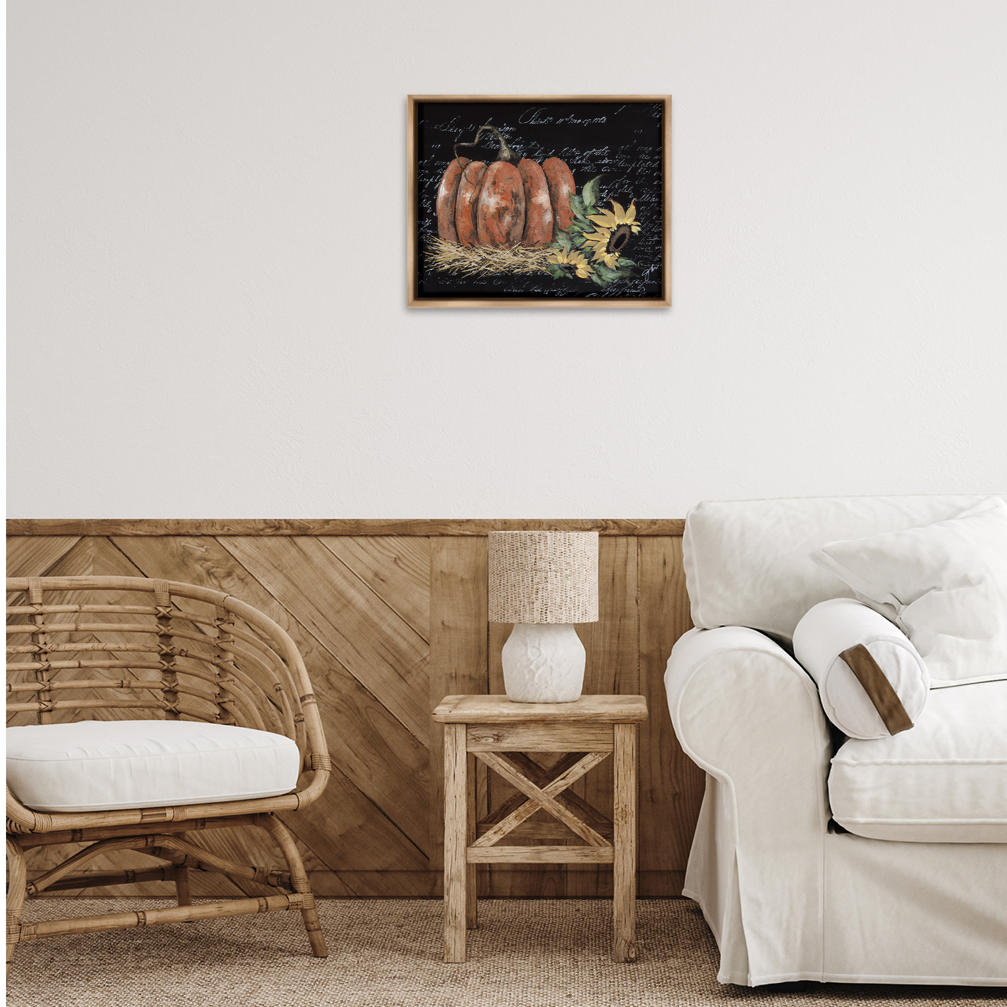 Stupell Industries Autumn Country Pumpkin Botanical & Floral Painting Brown Floater Framed Art Print Wall Art, 21 x 17