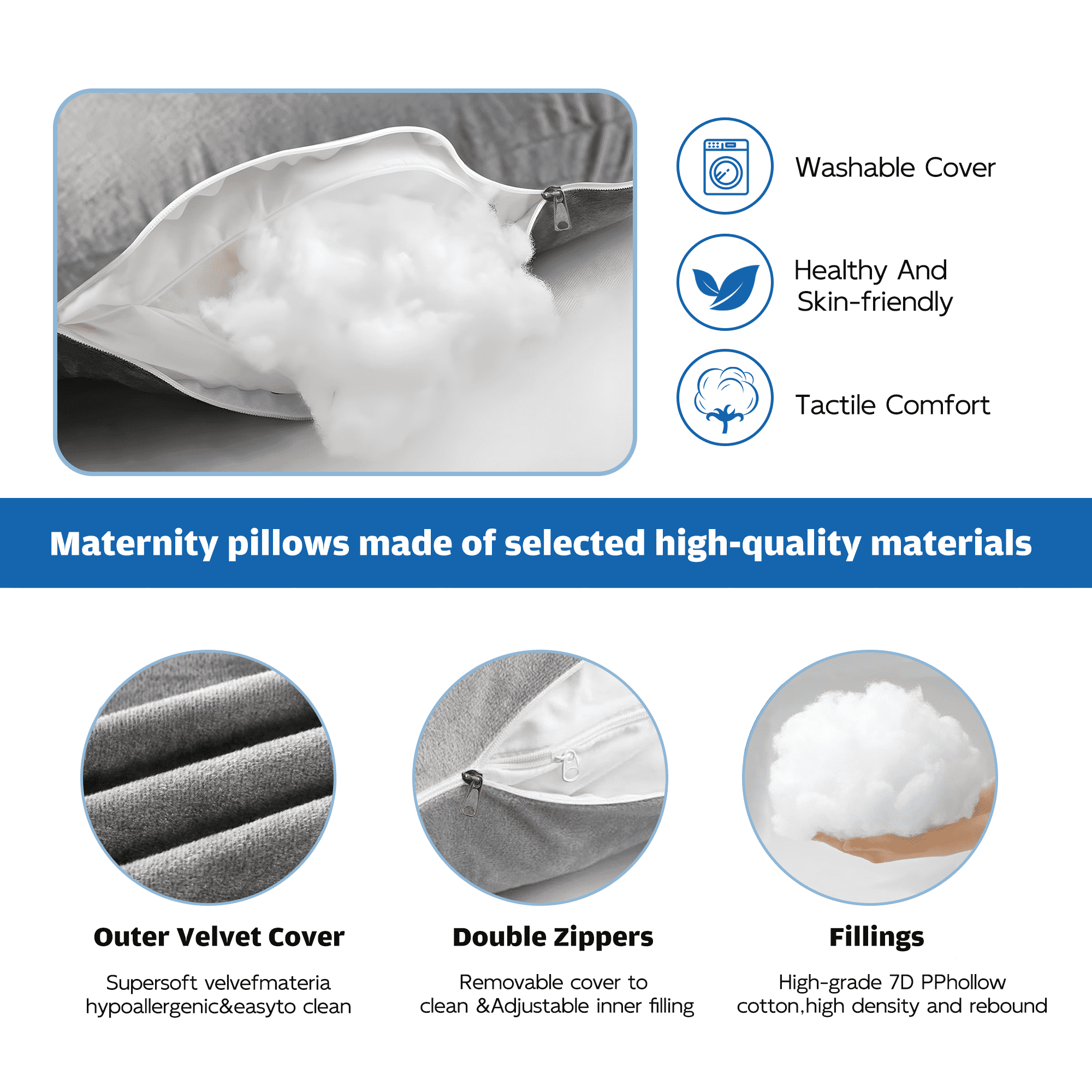RUPOUN Pregnancy Pillow U Shaped Full Body Soft Maternity Pillow 70 Inch with Removable Velvet Cover