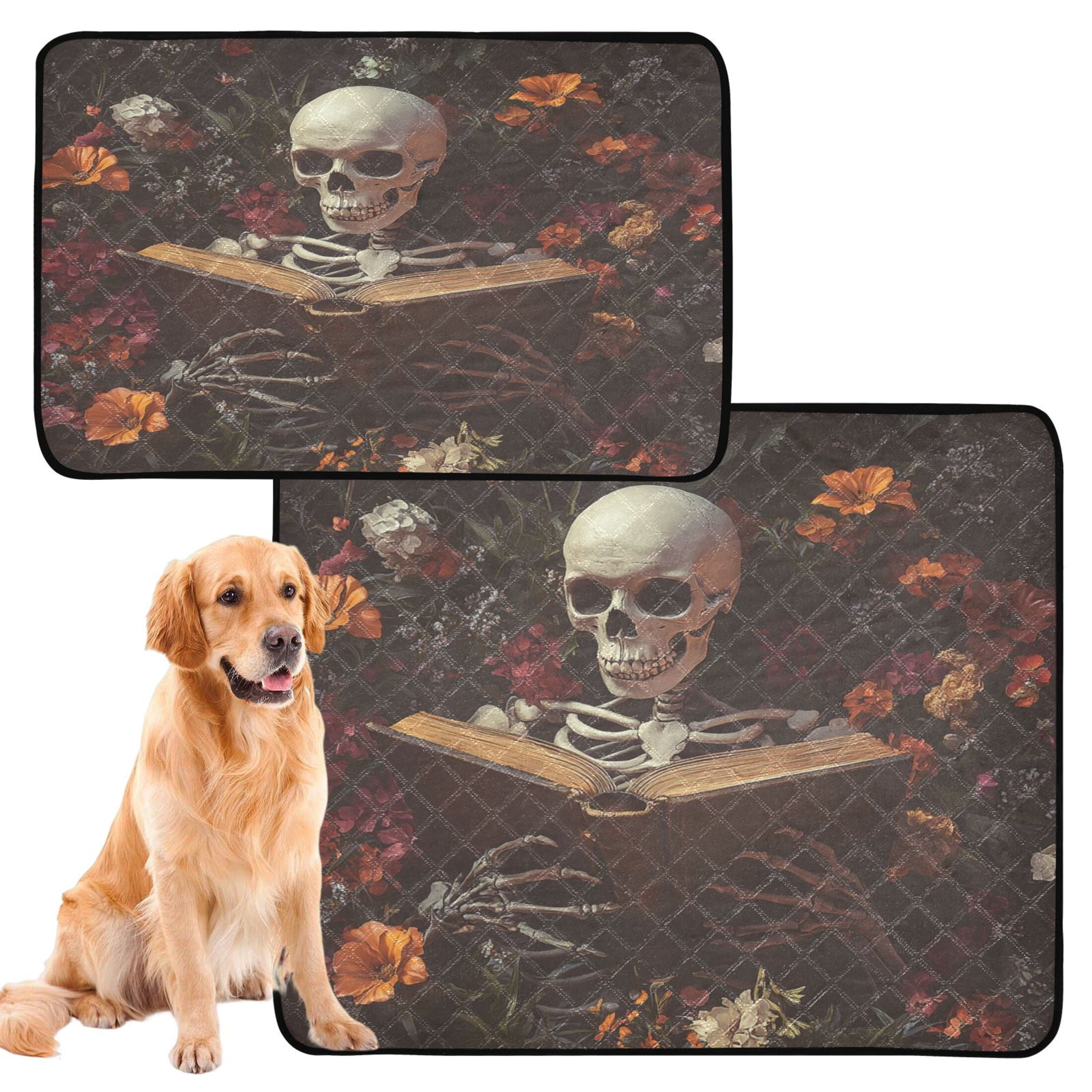 Qxltty Skeleton Reading Cat litter Pads Pet Set of 3 Diaper Mats Center Anti-leakage Layer Absorbent Soft and Comfortable