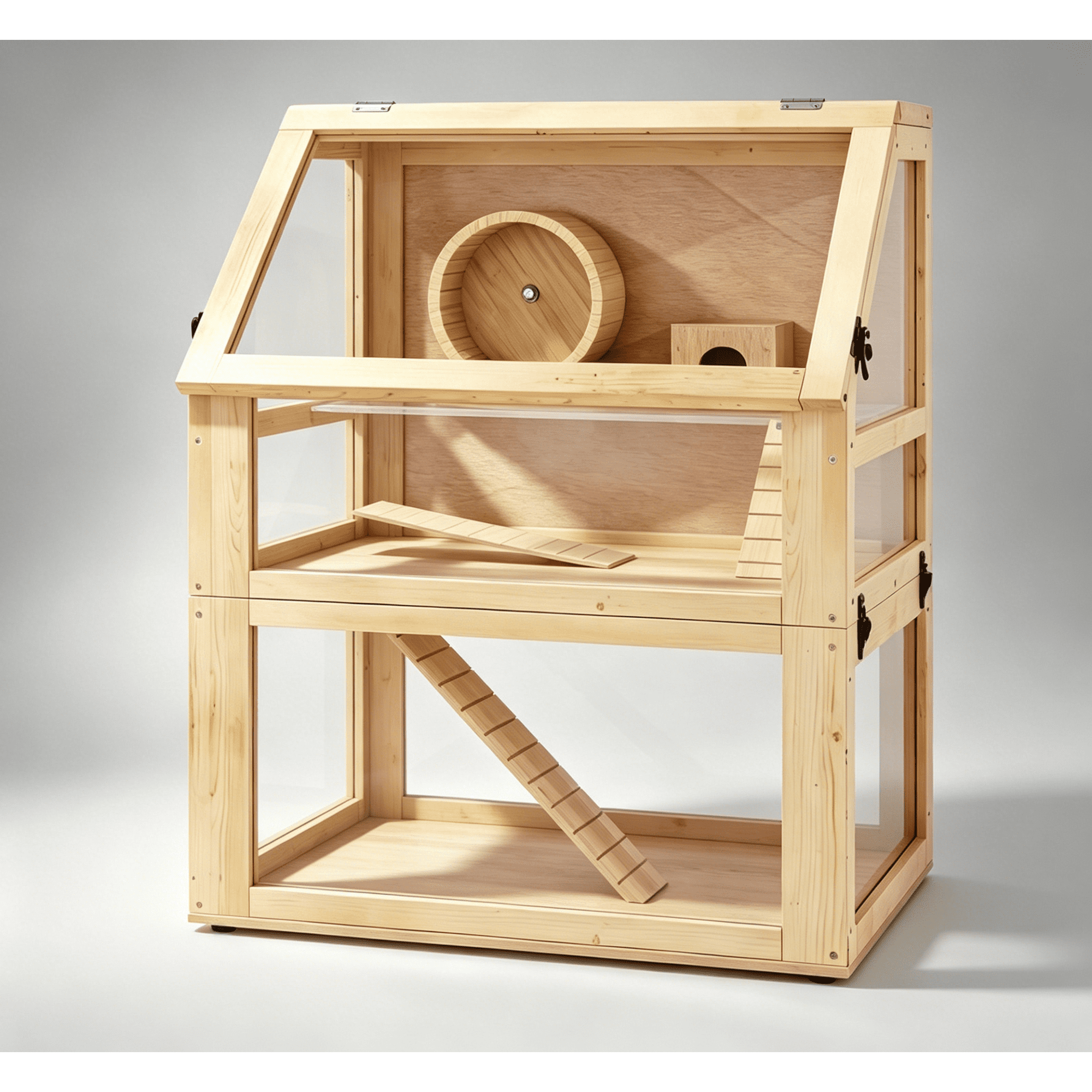 JERFIT 3-Tier Wooden Hamster Cage with Detachable Base, Acrylic Panels, Ramp & Accessories for Hamsters and Gerbils