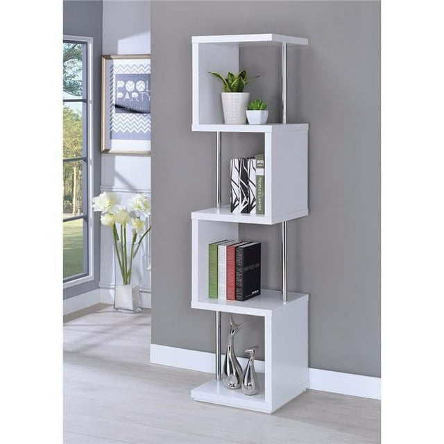 Benzara BM159152 Moderne Quatre Niveaux Bois & Métal Bibliothèque&44; Blanc