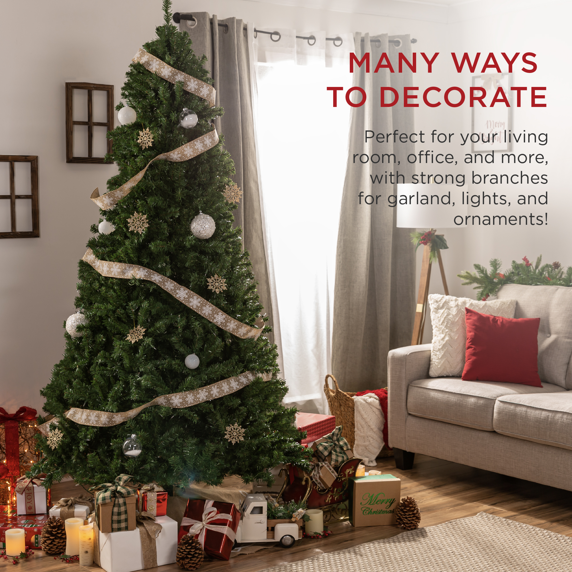 Best Choice Products 7.5ft Premium Spruce Artificial Christmas Tree w/ Easy Assembly, Metal Hinges & Foldable Base