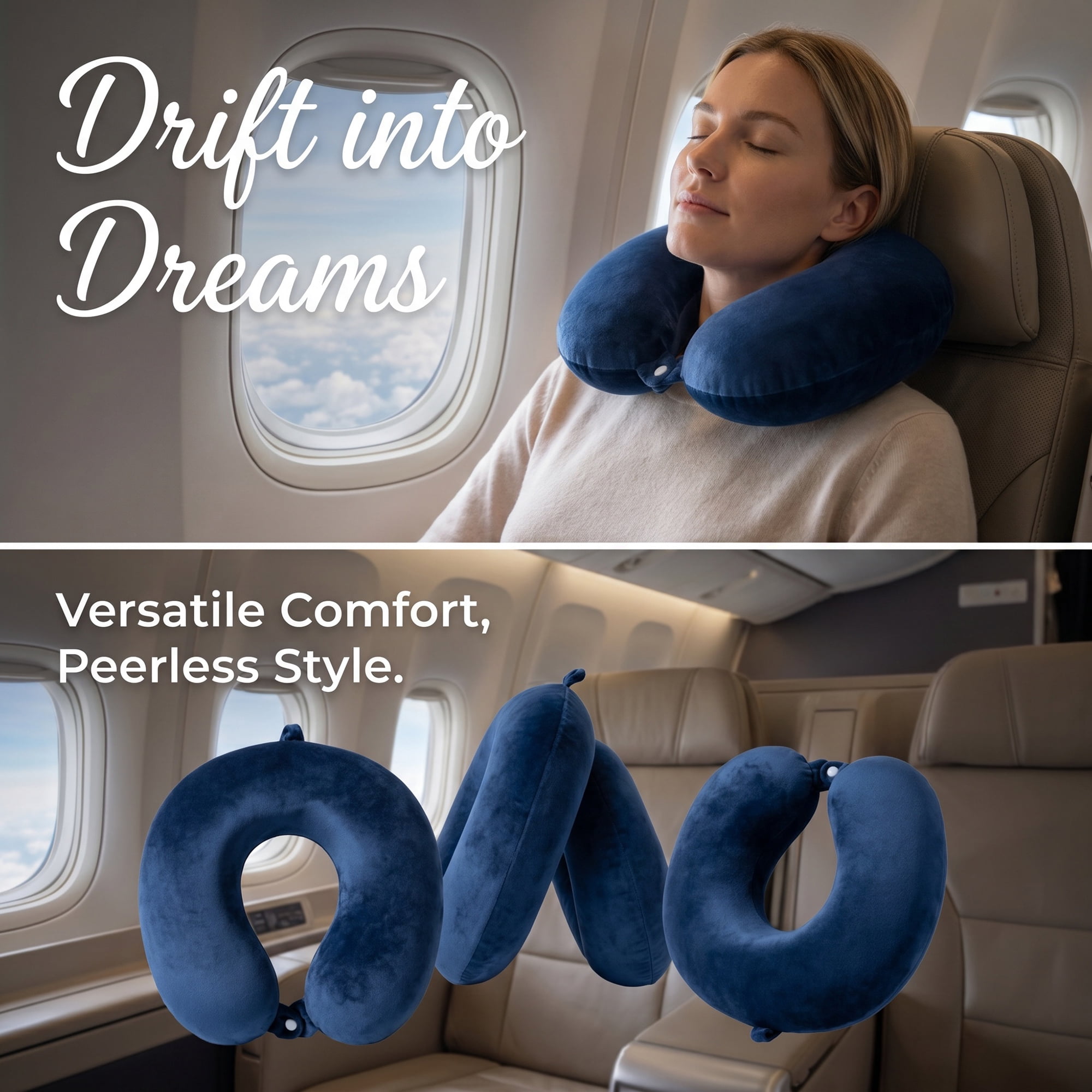 Unique Bargains Memory Foam Travel U Shape Neck Pillow Snap Closure Navy Blue 12"x12"x4"