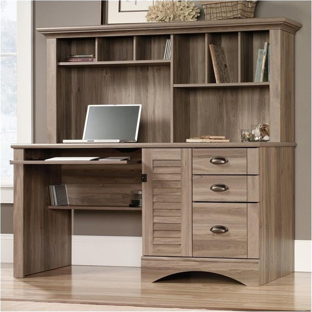 Bowery Hill Traditional Home Office Wood Desk with Hutch in Salt Oak