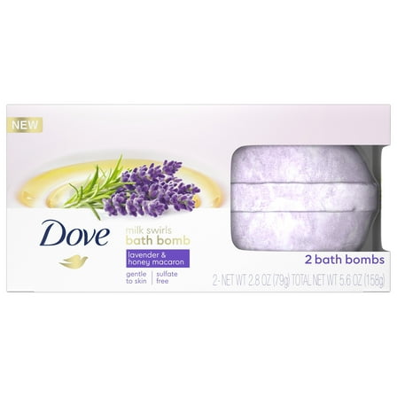 Dove Milk Swirls Bath Bombs, Lavender & Honey Macaron, 2 Ct, 2.8 Oz ea