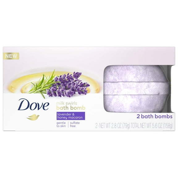 Dove Milk Swirls Bath Bombs, Lavender & Honey Macaron, 2 Ct, 2.8 Oz ea