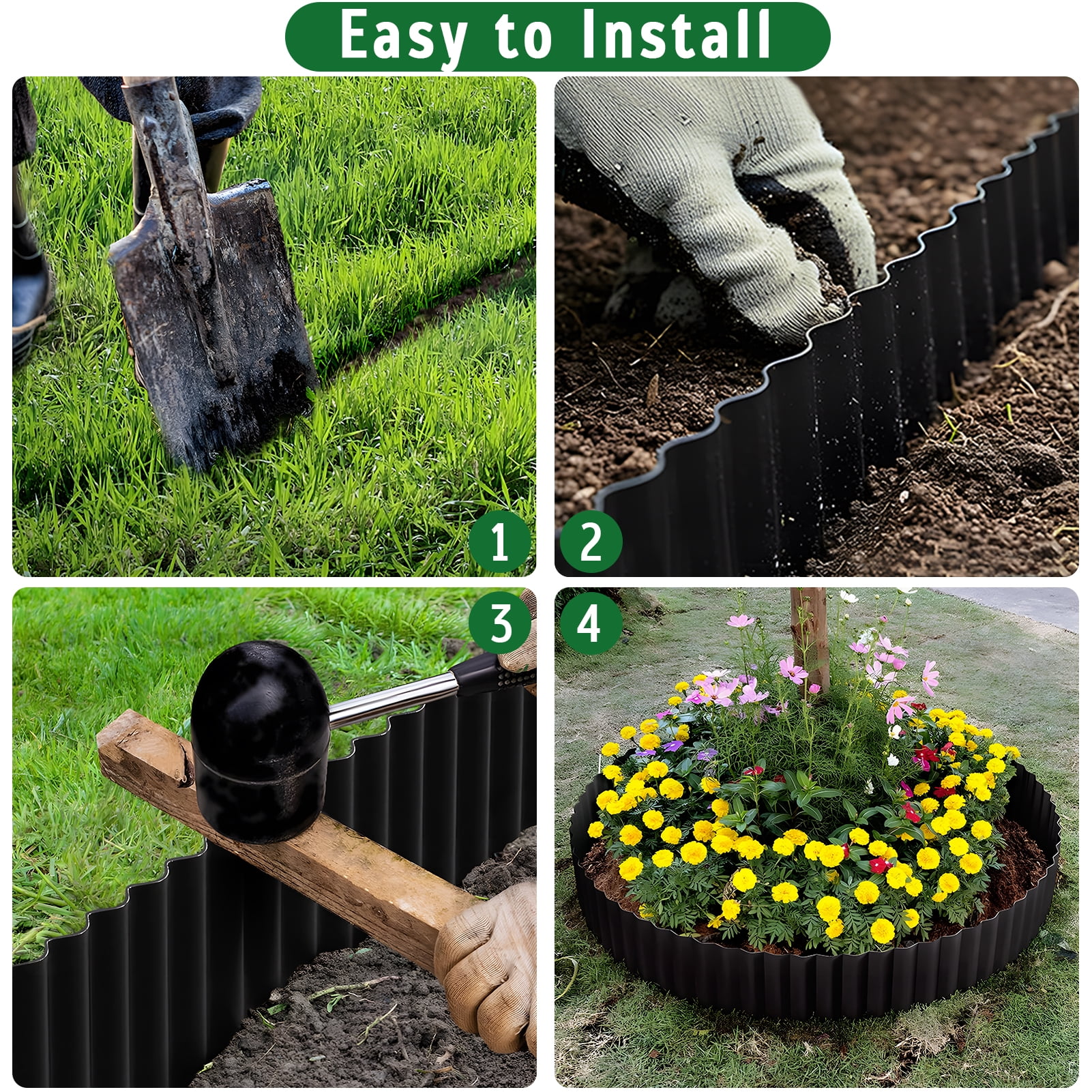 40FT Galvanized Steel Landscape Edging Roll, 6" Tall Sturdy Flexible Corrugated Metal Lawn Border for Garden, Pathway & Flower Beds, Black