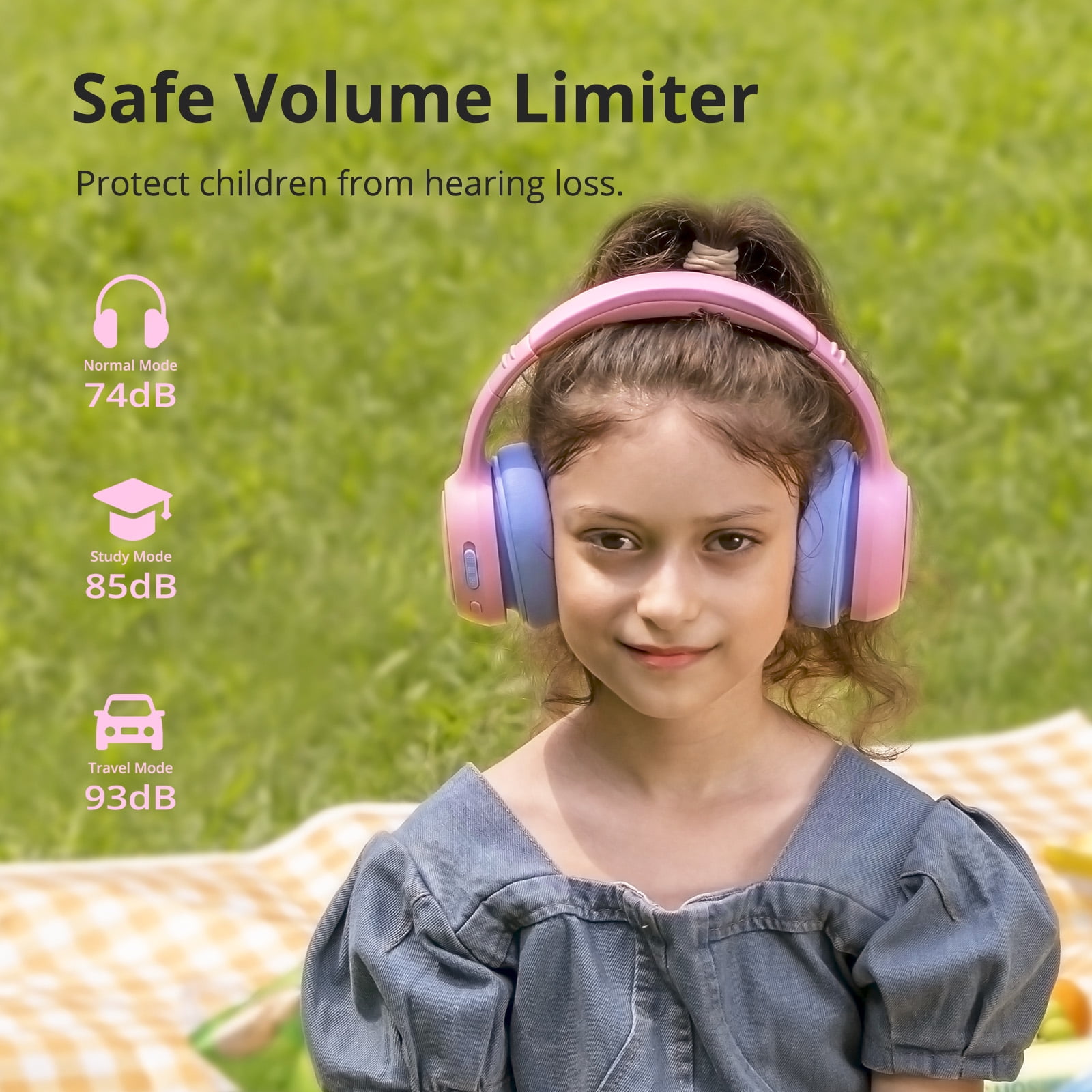 TRONSMART KH03 Children's Bluetooth Headphones, Safe Volume Control, Noise Reduction, Wireless Headphones with Light and Microphone, 70 Hours Playtime, Suitable for School/Travel/Airplane