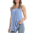 thumbnail image 1 of Mujeres Negro Tank Top Verano para mujer sin mangas con cuello redondo con estampado floral Camis Tank Tops Loose Flowy Cute Túnica plisada Chaleco (Sky Blue, XL), 1 of 7