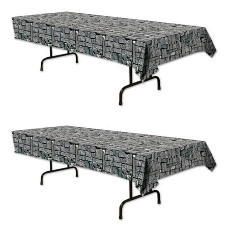 Beistle Stone Wall Plastic Rectangular Tablecovers Medieval Party Supplies Halloween Decorations Oktoberfest Tableware, 54" x 108", Multicolored, 2 Piece