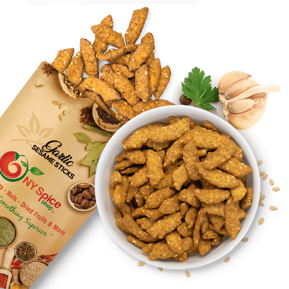 NY SPICE SHOP Garlic Sesame Sticks - 1 Pound - Sesame Snack Sticks - Mouthwatering Snacks Blend