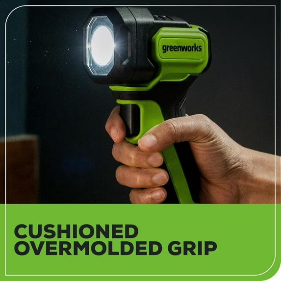 Greenworks 24V Cordless LED Flashlight, 200lm, 90° Pivoting Head, 3 Modes
