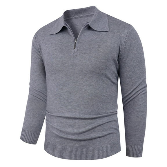 Xzbqbs Mens Knit Polo Shirt Quarter Zip Slim Fit Pullover Long Sleeve Sweater Polo Shirts Casual Lightweight Slim Fit Shirts for Men