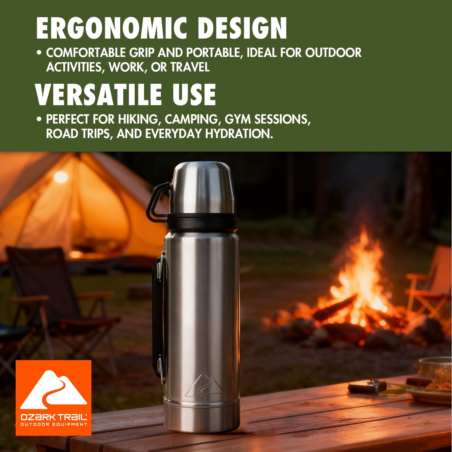 Ozark Trail 1.1-Liter Stainless Steel Insulated Water Bottle, Silver