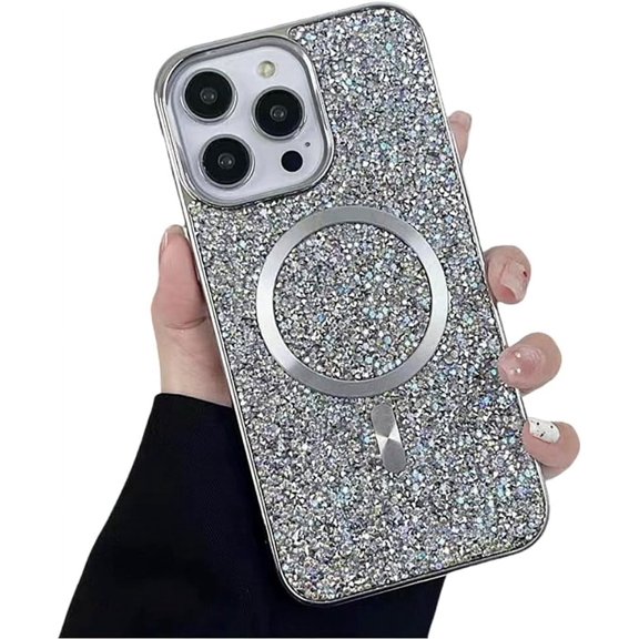 for iPhone Case,[Compatible with MagSafe] Crystal Diamond Glitter Bling Sparkly Soft Shockproof Cover for Women Girls Phone Case (Silver,iPhone 15 Plus)
