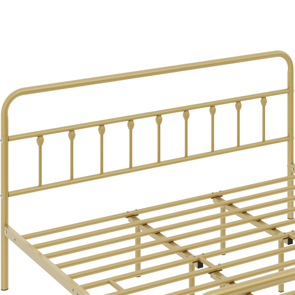 Alden Design Metal Platform California King Bed with High Headboard, Antique Gold - image 4 of 9