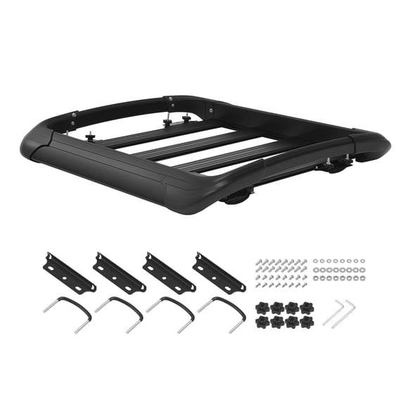 KFFKFF Universal Roof Rack Cargo Basket, 38 x 38 x 5.59 in, Durable Roof Top Carrier, 150 lbs Load Capacity, Weather-Resistant Luggage Holder, Compatible with Crossbars up to 3.54 x 1.97 in