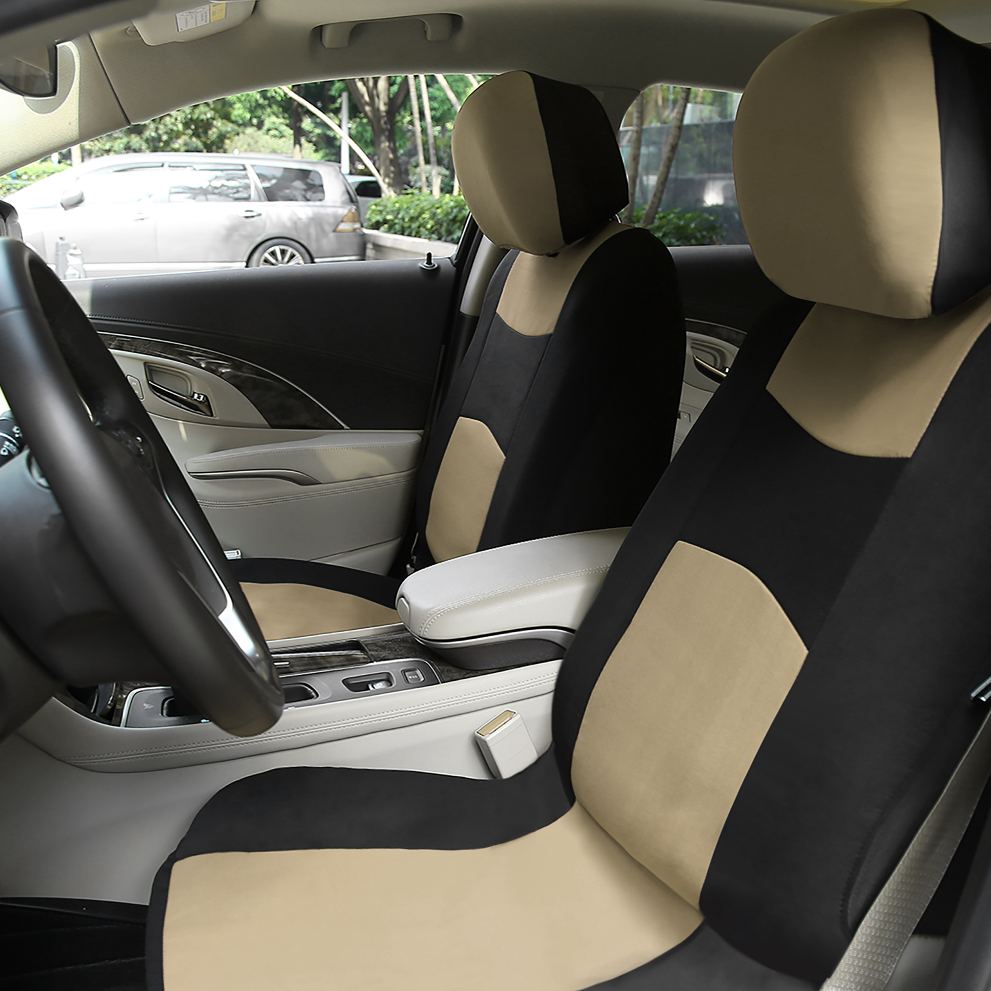Unique Bargains Universal Front Car Seat Cover Protector Pad for Car Truck SUV Black Beige
