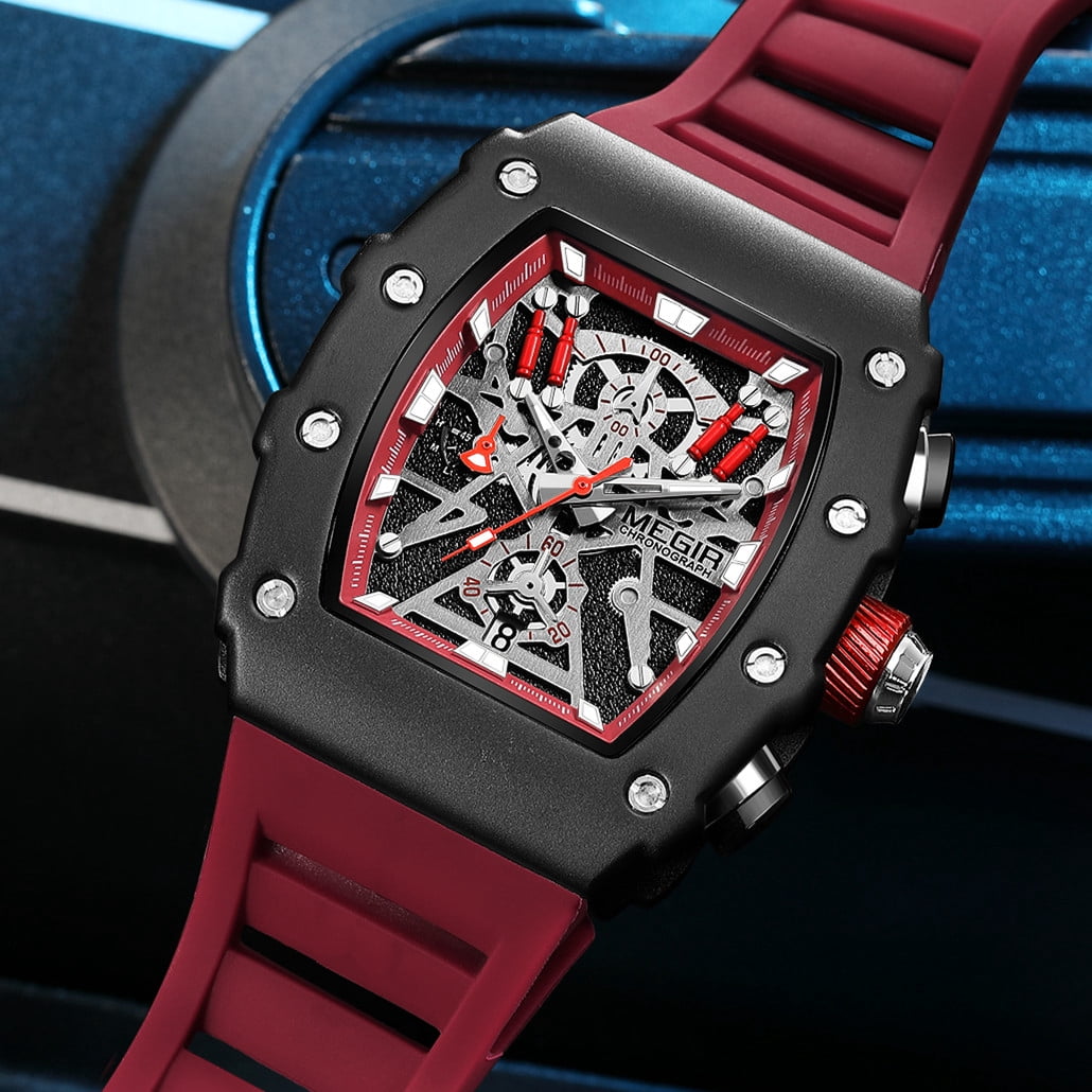 MEGIR Luxury Outdoor Sport Wristwatch for Men Silicone Strap Waterproof Calendar Watch Quartz Clock