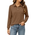 thumbnail image 2 of Polo Shirts for Women Cotton Button Collared Golf Long Sleeve Tops With Pocket Front, 3XL, 2 of 6