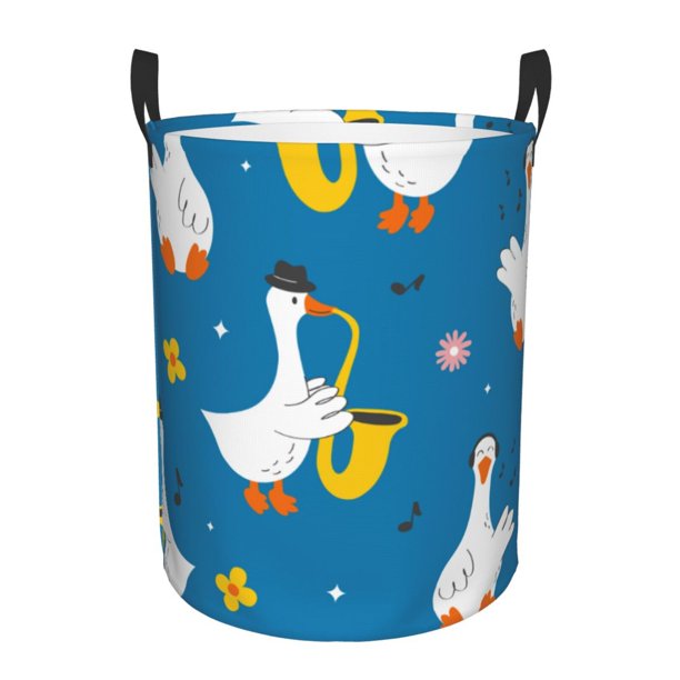 Balery Cartoon Goose Cesta de ropa redonda con asas, impermeable, independiente, para ropa, juguetes, dormitorio y familia-Small
