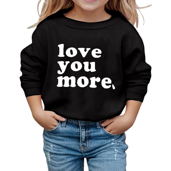 XUELUO Little Girls Sweatshirts "Love You More" Letter Print Long Sleeve Pullover Tops Romantic Spring Wear Cute Pullover Clothes