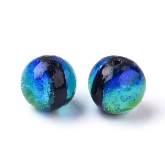 Handmade Silver Foil Glass Lampwork Beads Round Dodger Blue 10mm Hole: 1.2mm