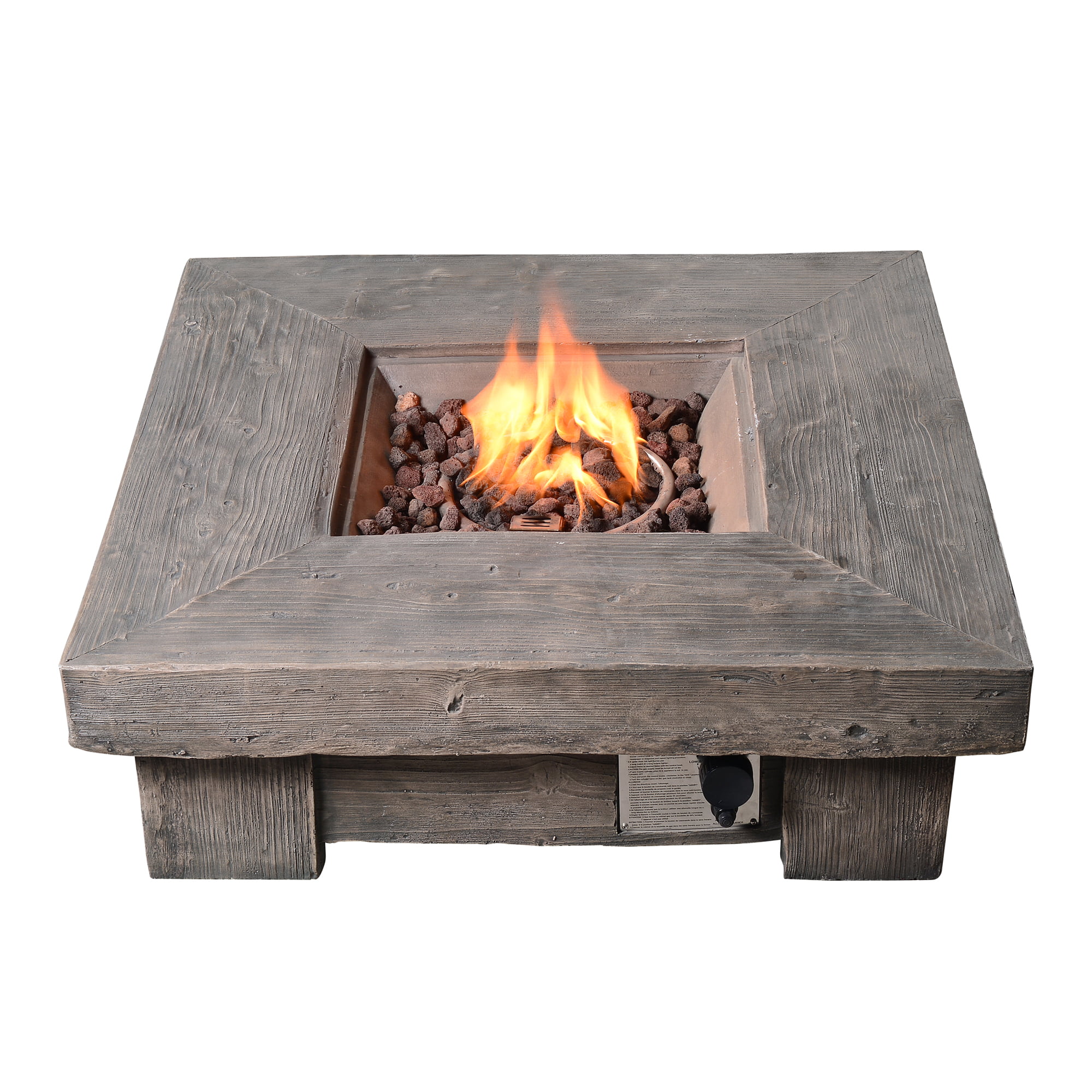 Teamson Home 35" Outdoor Square Wood Look Propane Gas Fire Pit