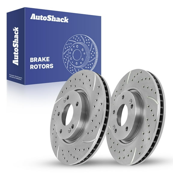 AutoShack Front Vented Drilled & Slotted Silver Zinc Coated Brake Rotors 2-PC Set Replacement for 2010-2013 Kia Forte 2010-2011 Kia Soul SilverShield Pro 11.02" (280 mm)