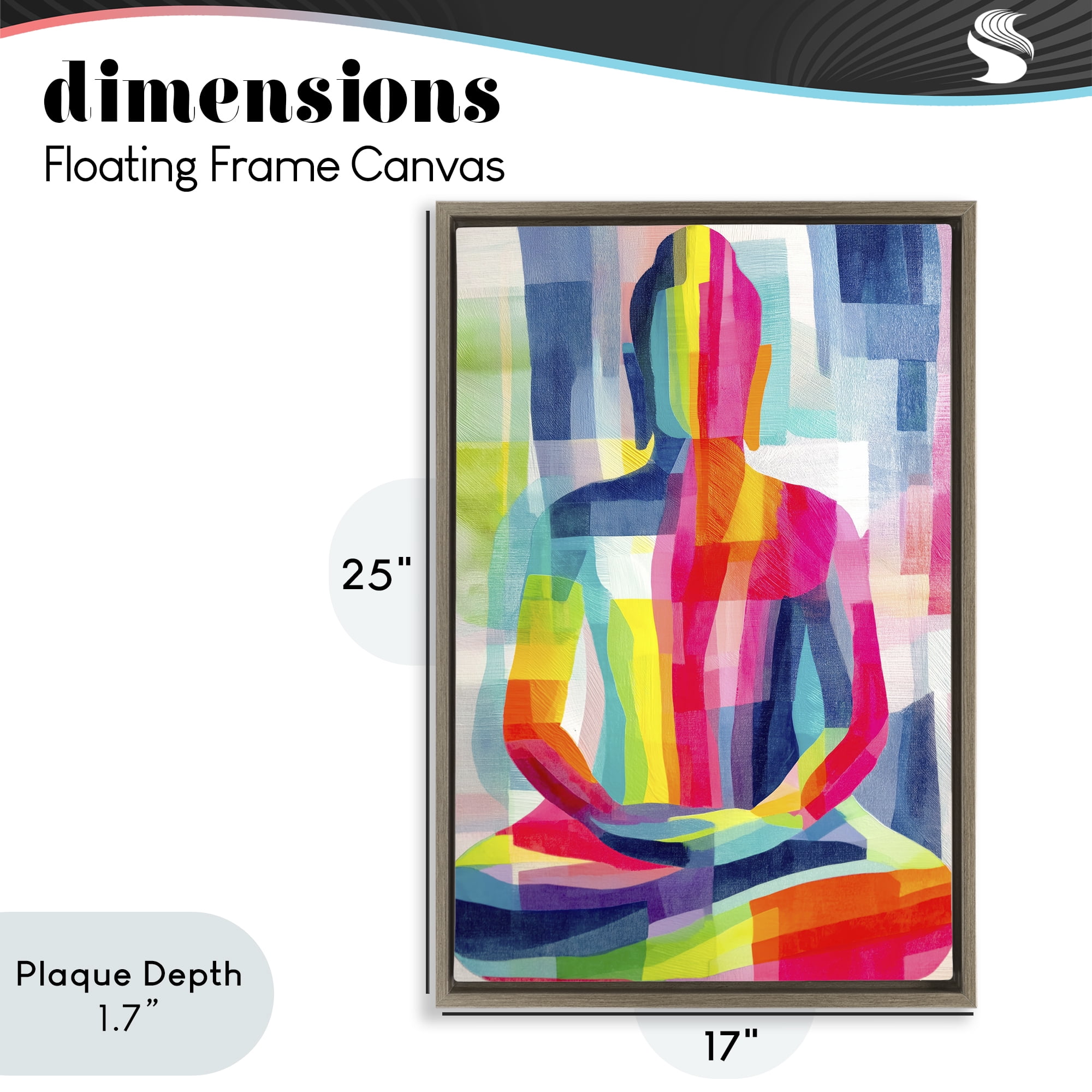 Geometric Buddha In Spectrum Brown Floating Frame Canvas Art, 17 x 25, By Chromatic Storm Studio