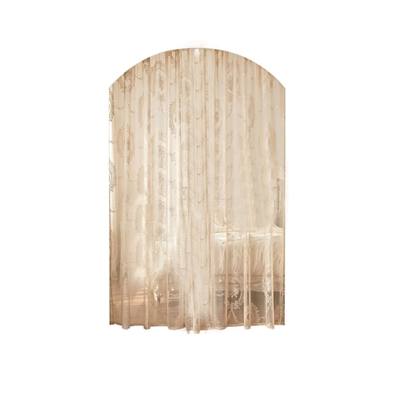JWZZYD Beige Floral Lace Sheer Curtain Panel, Rod Pocket Embroidered Window Drape, Light‑Filtering Elegant Tulle Curtain for Bedroom, Living Room, Home Decoration, 55.1" W x 63" L, 1 Pack