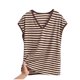 thumbnail image 2 of Pijama de manga corta para mujer, informal, holgado, a rayas, con cuello en V, de verano, fino, de poliéster, 2 of 3