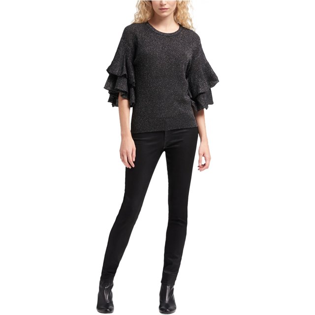 Suéter DKNY de manga con volantes para mujer gris pequeño