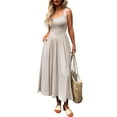 thumbnail image 3 of Women'S Summer Maxi Dress Sleeveless Square Neck Casual Beach Sundress with Pockets, Flowy Patchwork Knit White M, 3 of 8
