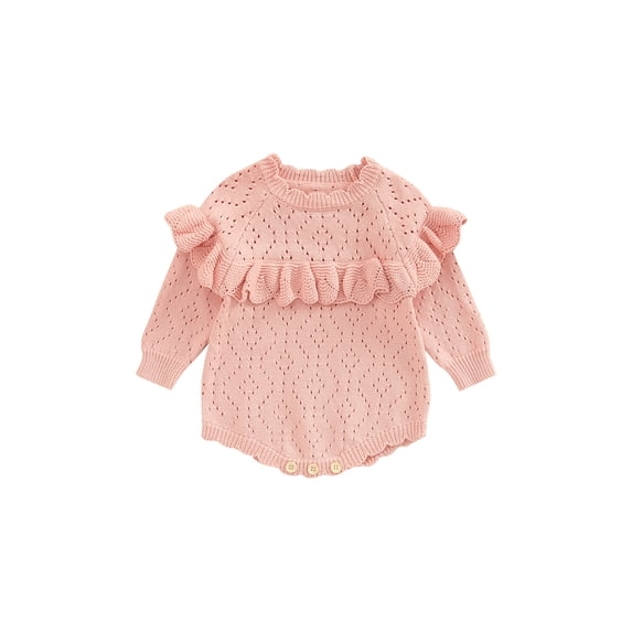 Bagilaanoe Newborn Baby Girl Knit Rompers Hollow Out Long Sleeve Bodysuit Sweater 3M 6M 9M 12M 18M 24M Infant Ribbed One Piece Jumpsuit