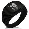 thumbnail image 1 of Stainless Steel Hades Greek God of Underworld CZ Ribbed Needle Stripe Pattern Biker Style Polished Ring, 1 of 1