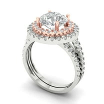 Clara Pucci 14K White/Rose Gold Round Cut 2Ct Synthetic White Sapphire Engagement Ring   Matching Band - Luxury Box Included