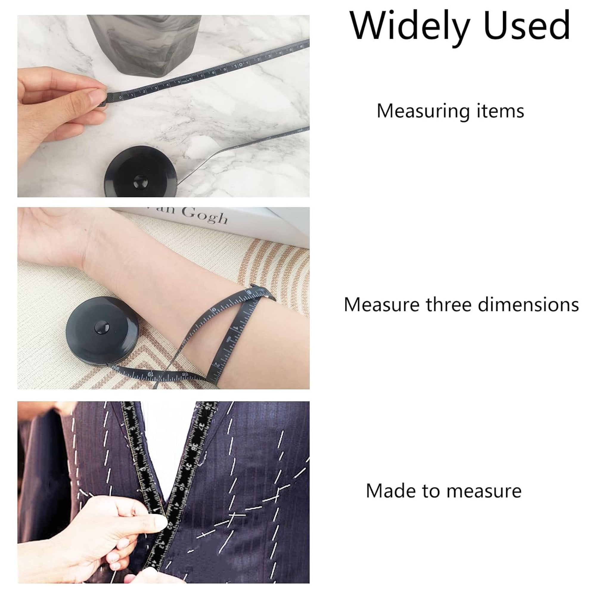 4Pack Soft Tape Measure Retractable Measuring for Body Fabric Sewing Tailor Cloth Knitting Craft Weight Loss Measurements Retractable Black Double Scales Rulers