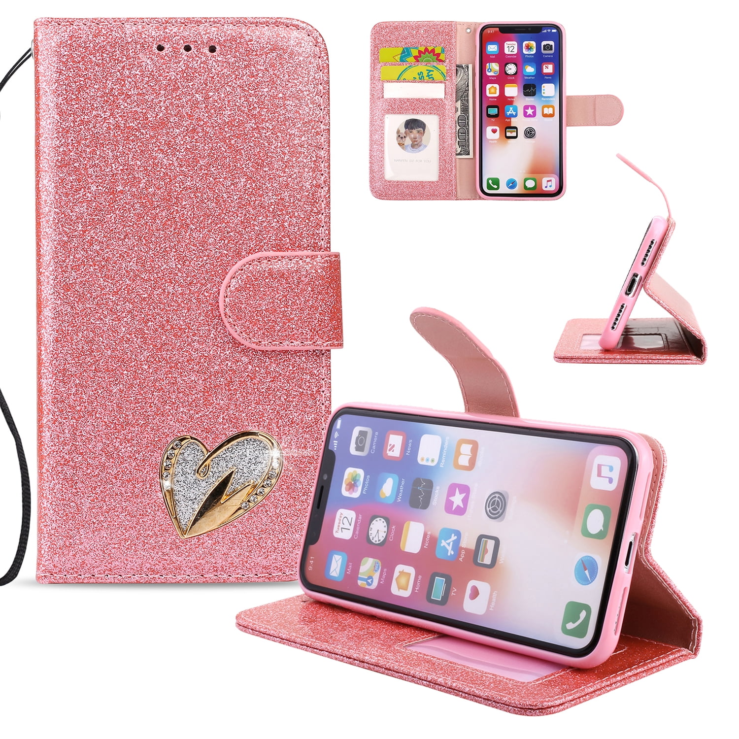 iPhone XR Case Wallet, iPhone XR 2018 Case, Allytech Glitter Folio