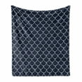 thumbnail image 1 of Navy Soft Flannel Fleece Blanket, Shell Pattern with Half Circled Lines Like Ocean Waves Nautical Modern Illustration, Cozy Plush for Indoor and Outdoor Use, 60" x 80", Indigo White, by Ambesonne, 1 of 6