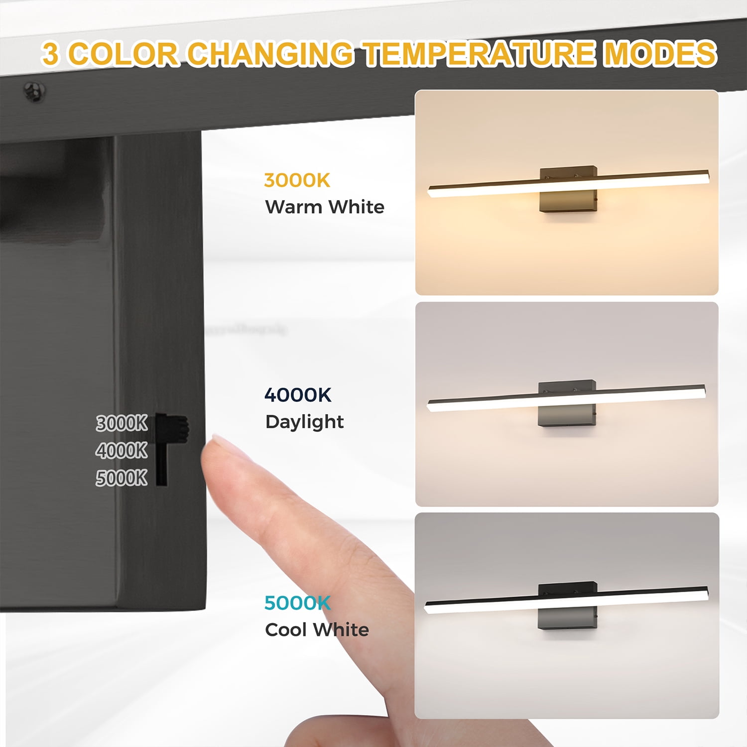 YANSUN 31.5 in LED Mirror Light, Dimmable 3-Color, Super Slim Black Light Bar, for Makeup Vanity & Bathroom Mirror