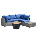 thumbnail image 2 of Ovios 6 Pieces Patio Fire Pit Set Outdoor Wicker Conversation Set with Wood Burning Fire Pit,Navy Blue, 2 of 7