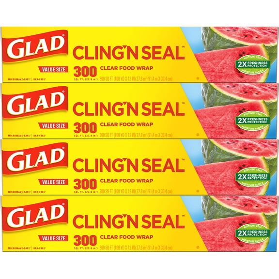 Glad Plastic Wrap For Food With Cutter, Clingwrap, 300-Foot Roll (Pack Of 4)