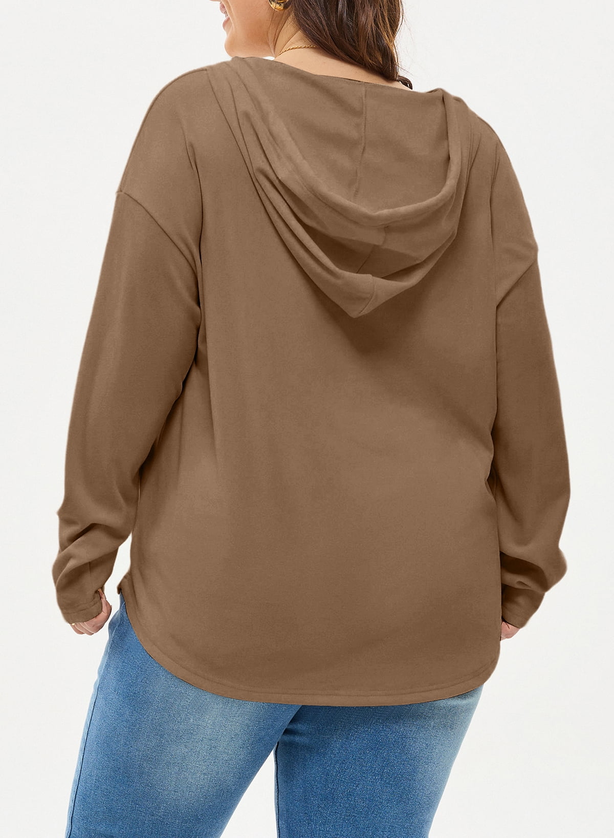 SHEWIN Sweatshirt for Women Plus Size Hooded Sweatshirts Fleece Sweatshirt V Neck Drawstring Long Sleeve Hoodie Pullover Tops for Fall 2025 Brown 2X