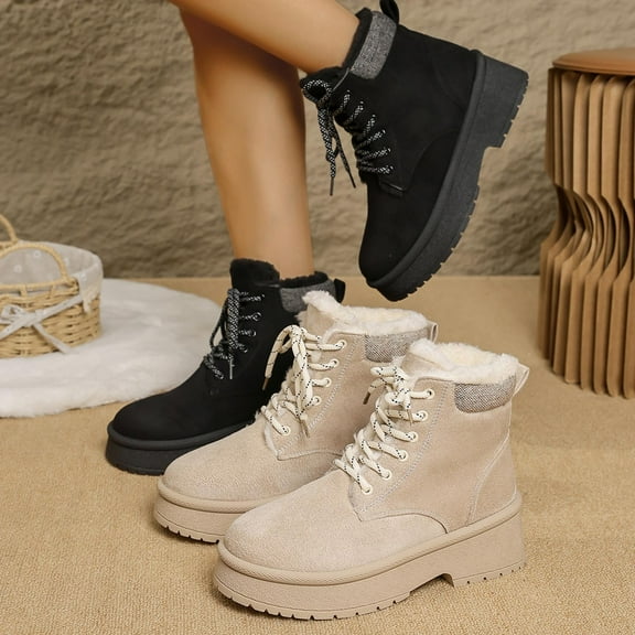 Winter Snow Boots Lace-Up Thick Bottom Warm Ankle Boots Round Toe Casual Outdoor Indoor Stylish Footwear