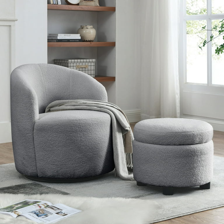 Accent Chair with Ottoman for Kids, Teddy Swivel Barrel Chair with