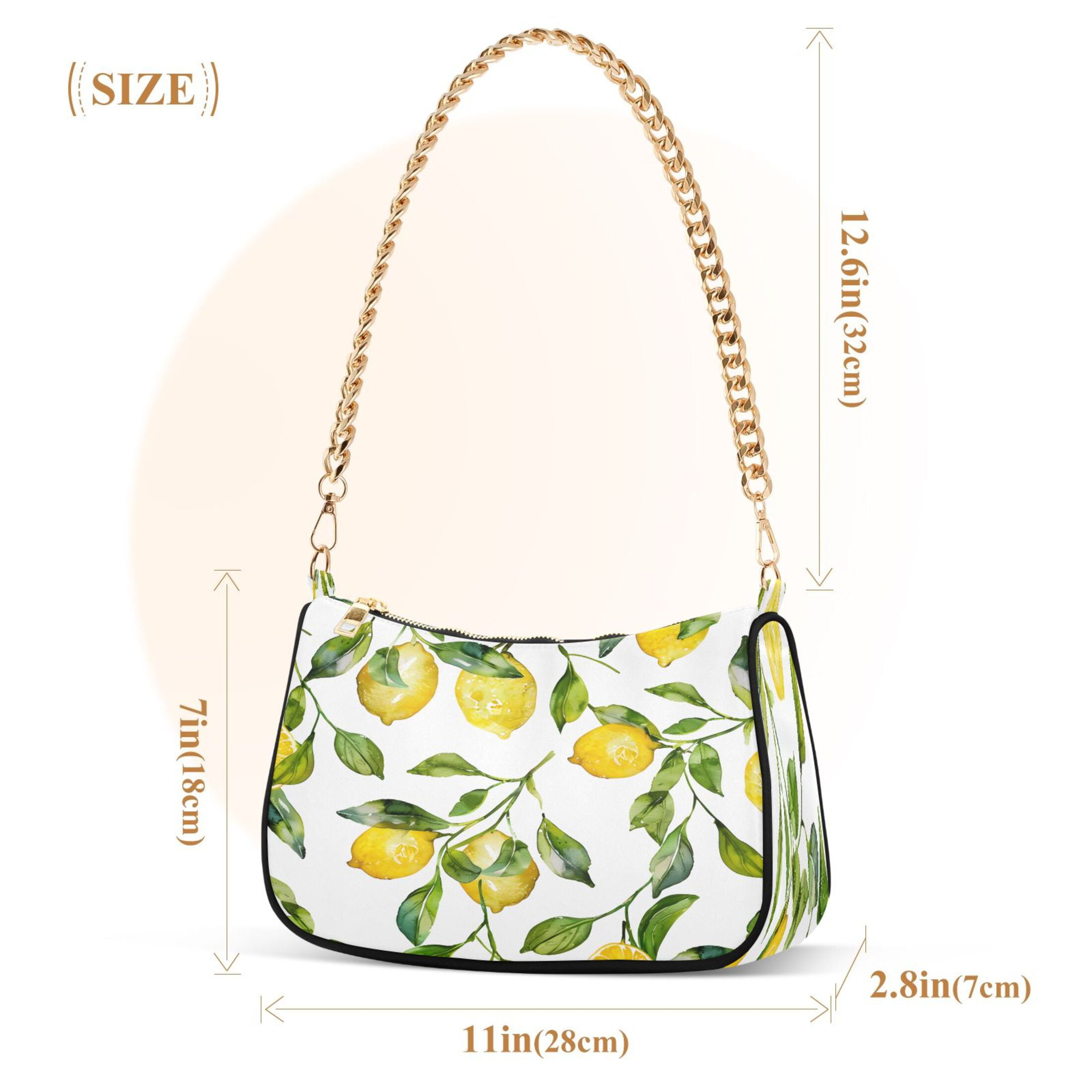 Ryvnso Lemon and Leaves Womens Chain Shoulder Bag Tote Handbags Clutch Hobo Purse with Zipper for Travel