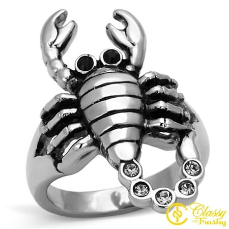 Classy Not Trashy® Women's Stainless Steel Crystal Scorpion Dome Ring, Jet - Size