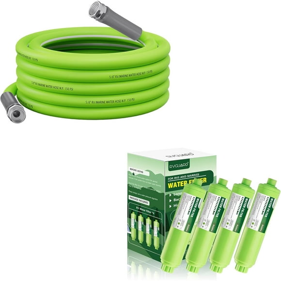 RV Water Filter with 25 FT RV Water Hose, Lead-Free and No Leaking for RV, Trailer and Garden