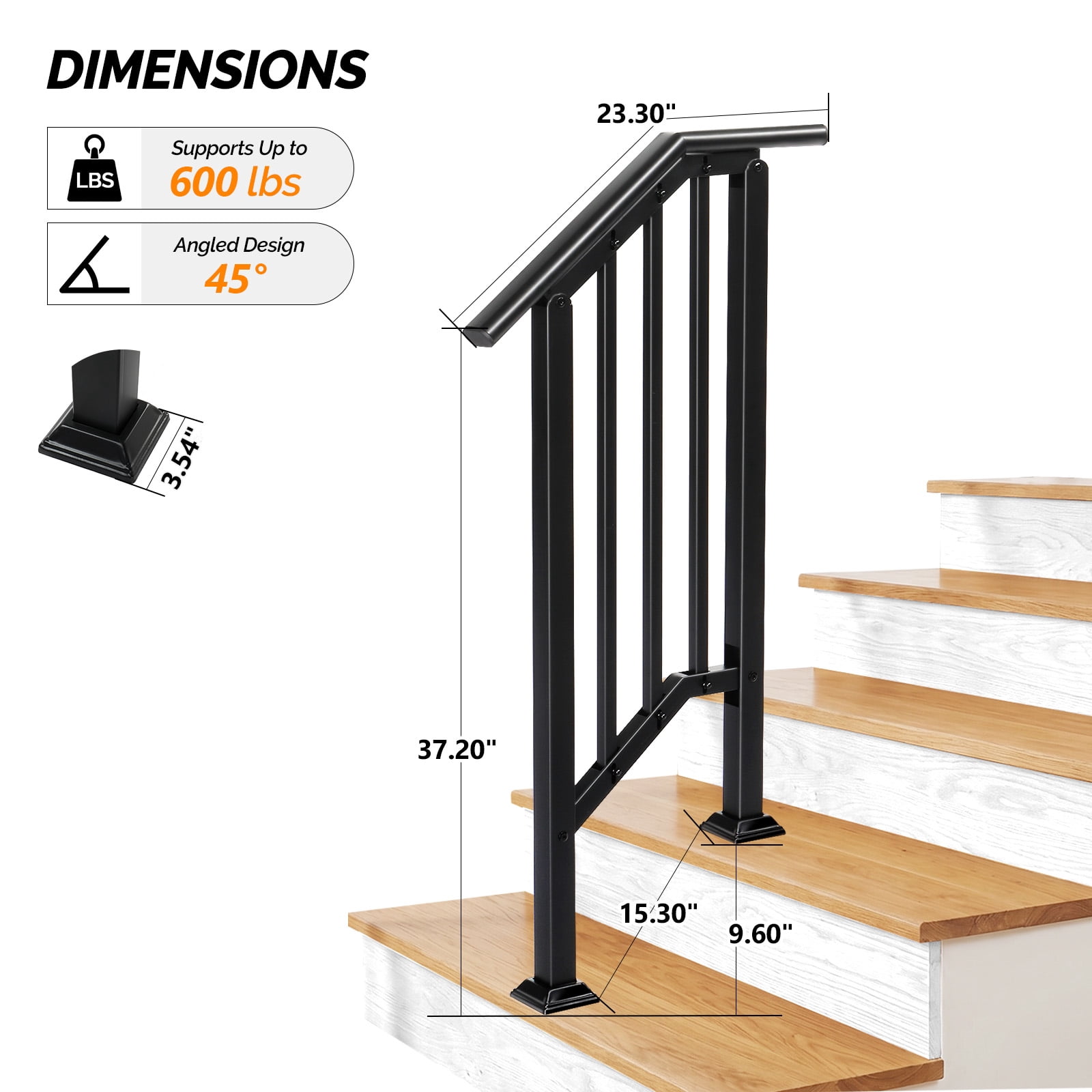 Handrails for Outdoor Steps Fits 1 to 2 Steps